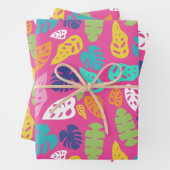 Heldere kleurrijke tropische zomerbladeren patroon inpakpapier vel (In situ)