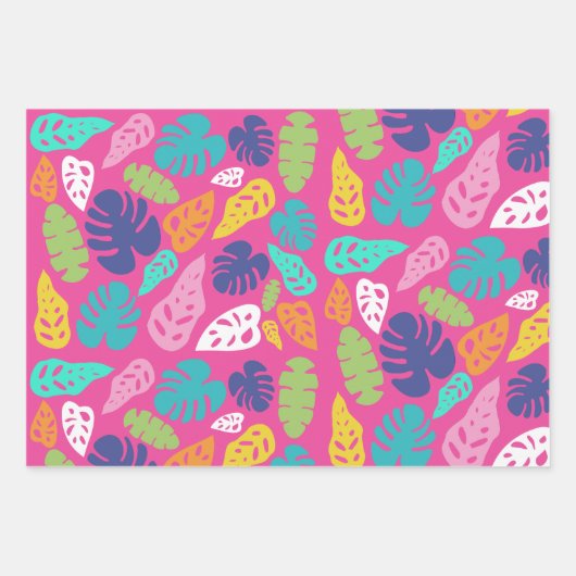 Heldere kleurrijke tropische zomerbladeren patroon inpakpapier vel (Voorkant)