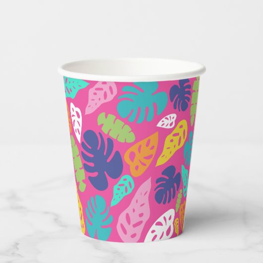 Heldere kleurrijke tropische zomerbladeren patroon papieren bekers (Achterkant)