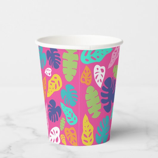 Heldere kleurrijke tropische zomerbladeren patroon papieren bekers (Rechts)