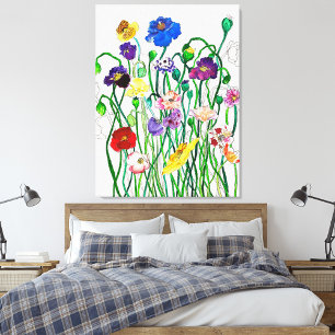 Heldere kleurrijke wilde papaver Waterverf Bloemen Perfect Poster