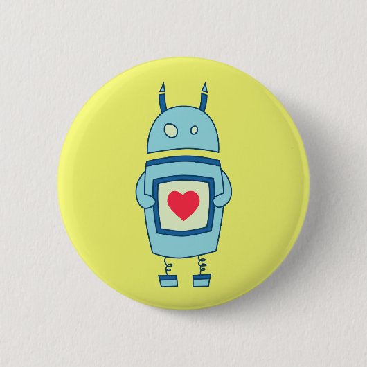 Heldere klundige robot met hart ronde button 5,7 cm (Voorkant)