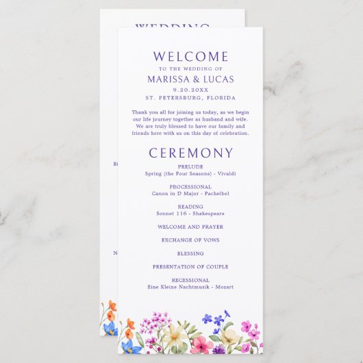 Heldere levendige kleuren Wildflower Wedding Progr (Voorkant / Achterkant)