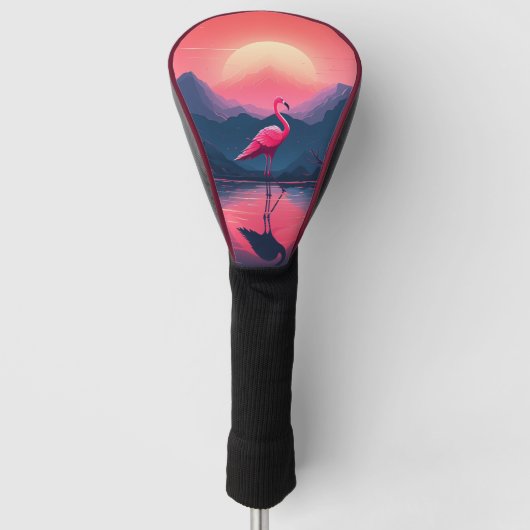 Heldere levendige moderne zonsondergang flamingo golfheadcover (Voorkant)
