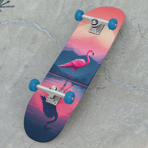 Heldere levendige moderne zonsondergang flamingo skateboard