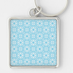 Heldere lichtblauwe witte geometrische symmetriepa sleutelhanger
