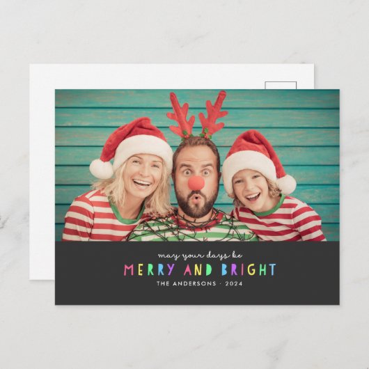 Heldere lichten op Slate Single Photo Holiday Briefkaart (Voorkant / Achterkant)