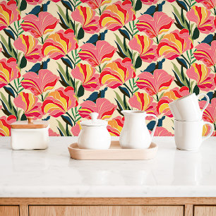 Heldere moderne chintz bloemmotief behang