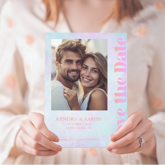 Heldere moderne minimale neon bruiloft opslaan van kaart