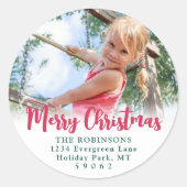 Heldere moderne script foto retour adreslabels ronde sticker (Voorkant)