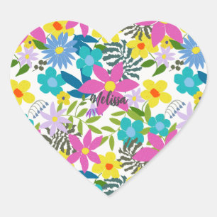 Heldere moderne trendy tropische bloemen hart sticker