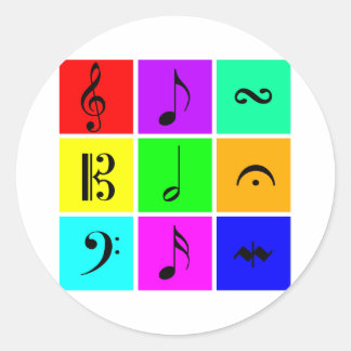 heldere muzieksymbolen ronde sticker