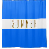 Heldere Nautisch Blauw Witte Strepen ZOMER Tekst Douchegordijn (Voorkant)