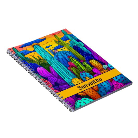 Heldere Neon Cactus Levendige Zuidwest Illustratie Notitieboek (Rechterzijde)
