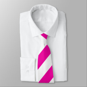 Heldere Neon Hot Pink en Witte Striped Necktie Stropdas