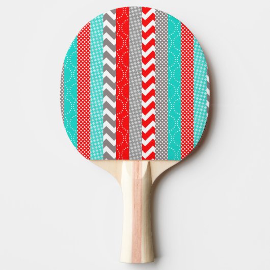 Heldere Neon Red en Blauwgroen Geo Stripes Tafeltennisbatje (Voorkant)