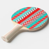 Heldere Neon Red en Blauwgroen Geo Stripes Tafeltennisbatje (Voorkant Gekanteld)