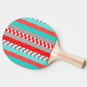 Heldere Neon Red en Blauwgroen Geo Stripes Tafeltennisbatje (Zijkant)