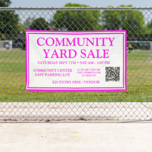 Heldere Neon Roze Wit Community Yard Sale Banner