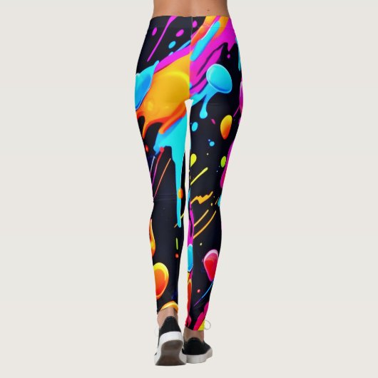 Heldere Neon Splashes in Abstracte kunst Leggings (Achterkant)