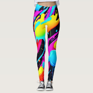 Heldere Neon Splashes in Abstracte kunst Leggings