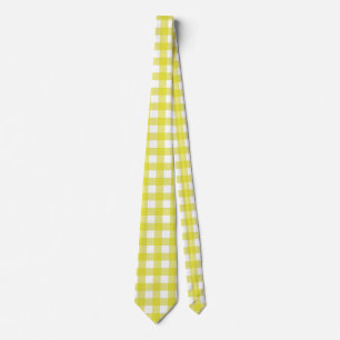 Heldere Neon Yellow Gingham in Crisp White Stropdas
