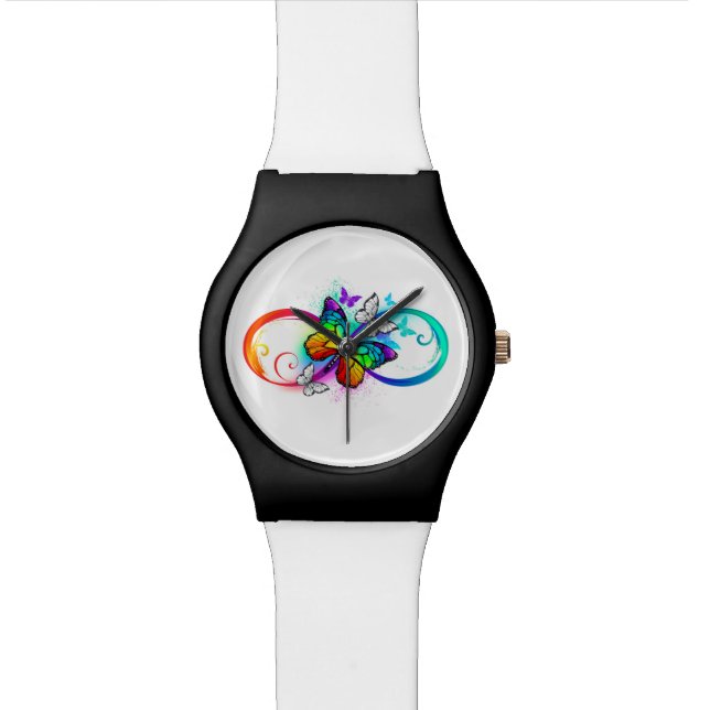 Heldere oneindigheid met regenboog vlinder horloge (Close Up)