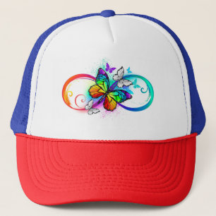 Heldere oneindigheid met regenboog vlinder trucker pet