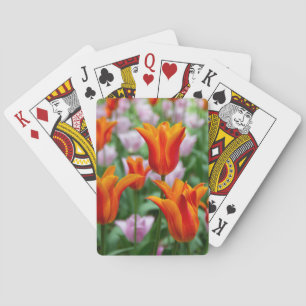 Heldere oranje tulpen in het park pokerkaarten
