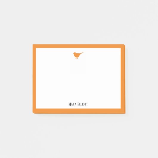 Heldere Oranje Vogel en Rand w / Wit & Naam Post-it® Notes (Voorkant)