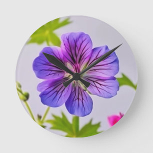 HELDERE PAARSE BLOEM. Wandklok Ronde Klok