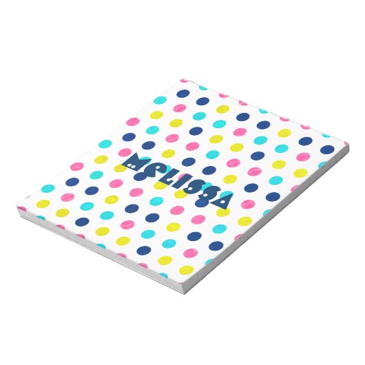 Heldere Pastel Polka Dots met gepersonaliseerde na Notitieblok (Gedraaid)