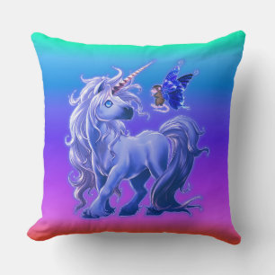 Heldere pijlregenboogblauw Unicorn Kussen