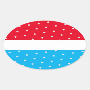 Heldere Polka gestippelde rode hemel blauwe witte Ovale Sticker