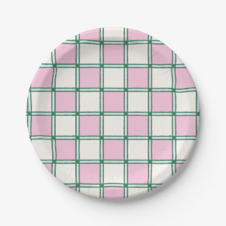 Heldere Preppy Roze, Blauwe en Groene Checkers Papieren Bordje