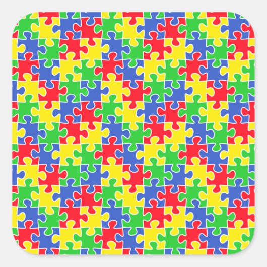 Heldere primaire kleuren Jigzaag Puzzle-stukken Vierkante Sticker (Voorkant)