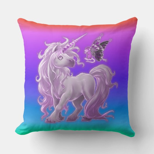 Heldere puntige regenboogroze Unicorn Kussen (Voorkant)