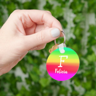 Heldere Rainbow Ombre Kleur Verloop Monogram Naam Sleutelhanger