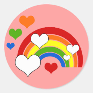 Heldere Regenboog met Harten Ronde Sticker