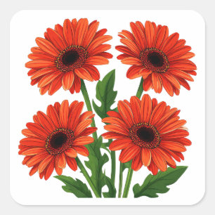 Heldere rode gerbera madeliefjesboeket vierkante sticker