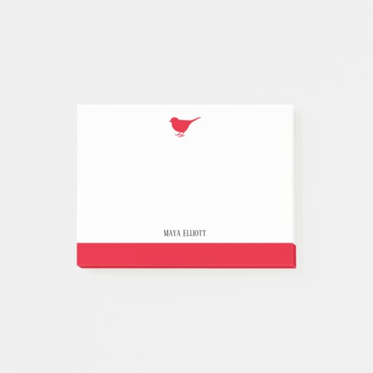 Heldere rode vogel & rand op wit w / naam post-it® notes (Voorkant)