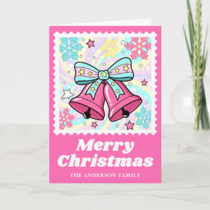 Heldere Roze Bells Postzegel Kerstmis Feestdagen Kaart