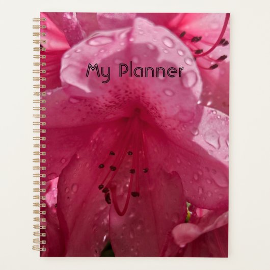 Heldere roze bloem met tekst planner (Voorkant)