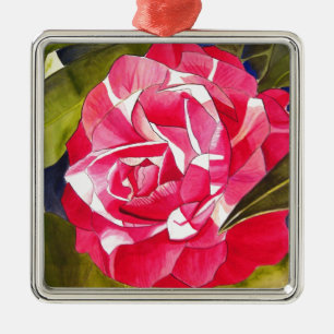 Heldere roze Camellia waterverf kunstbloem Metalen Ornament