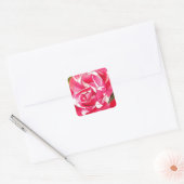 Heldere roze Camellia waterverf kunstbloem Vierkante Sticker (Envelop)