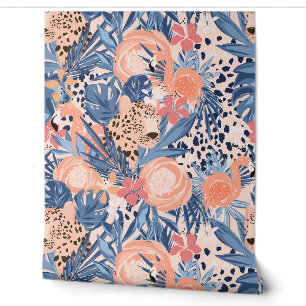 Heldere roze cheetah en Flamingo Tropical Behang