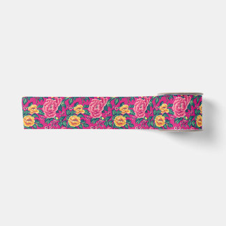 Heldere roze en gele Chinoiserie Bloemen Lint