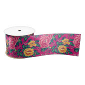 Heldere roze en gele Chinoiserie Bloemen Lint (Spoel)