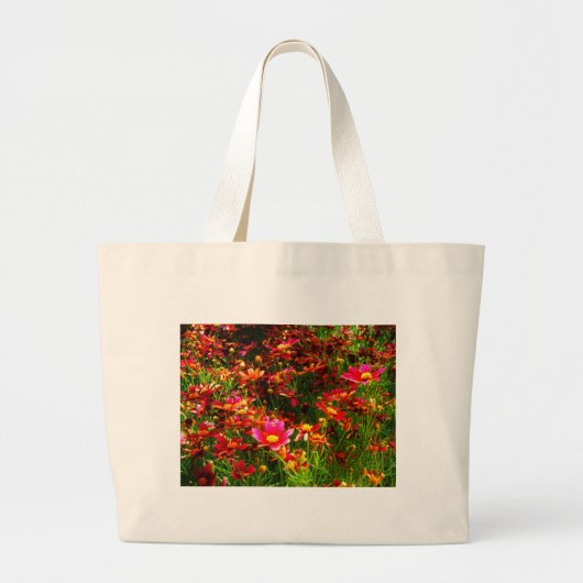 Heldere roze en gele Daisy Wilde bloemen Grote Tote Bag (Voorkant)