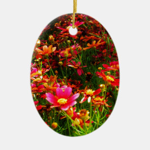 Heldere roze en gele Daisy Wilde bloemen Keramisch Ornament